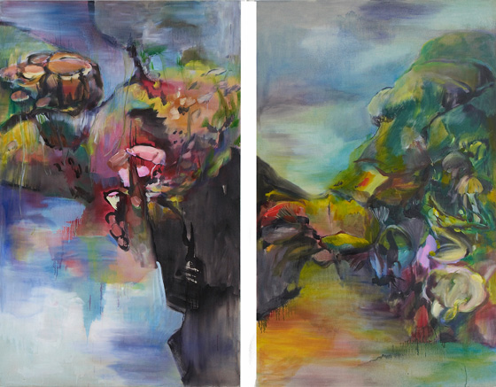 Haze and Mountain month 240x150cm ecah oil on linen 2012
